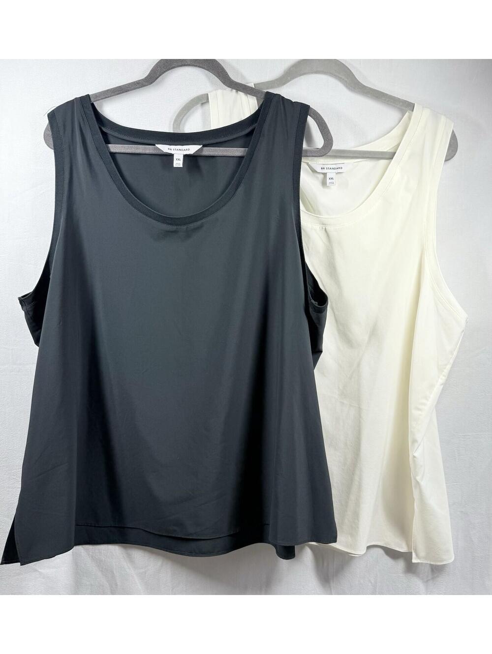 LOT OF 2 Banana Republic BR‎ Standard Sleeveless Tank Tops XXL Black White Scoop